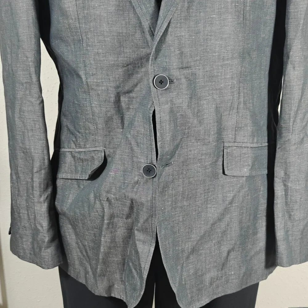 Pronto‎ Uomo Blue Men's Sport Coat Blazer Two Button Gray Linen Cotton Size XL